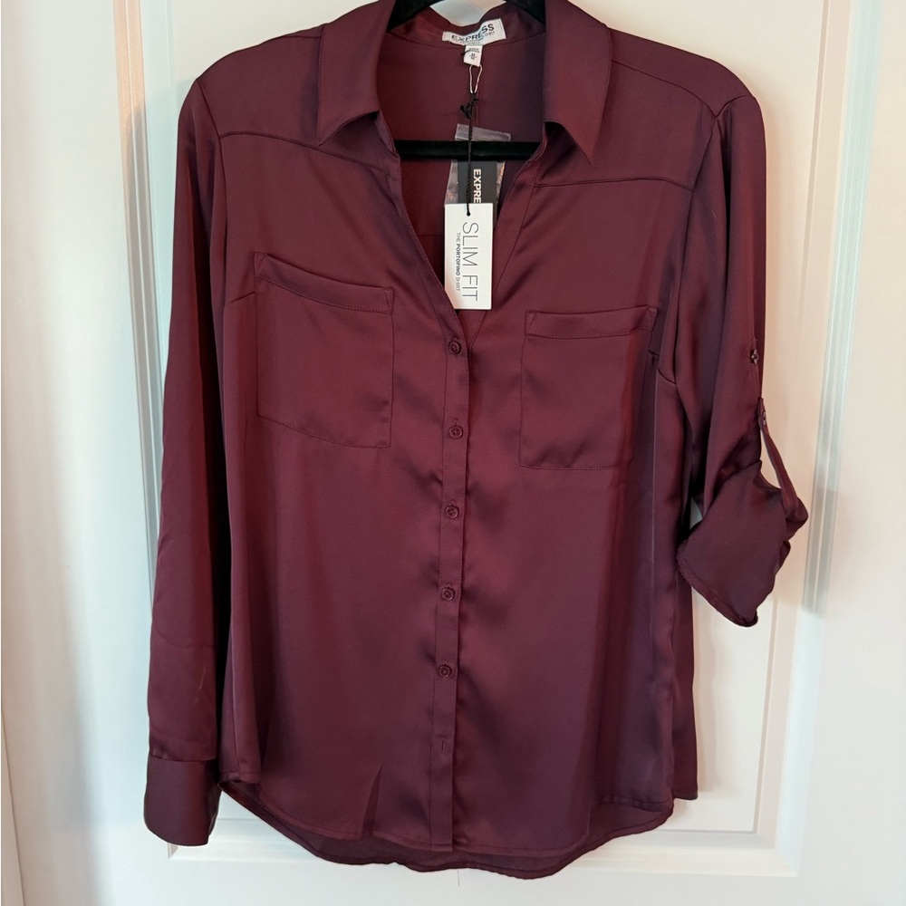 Express Women's Burgundy Button-Down Shirt